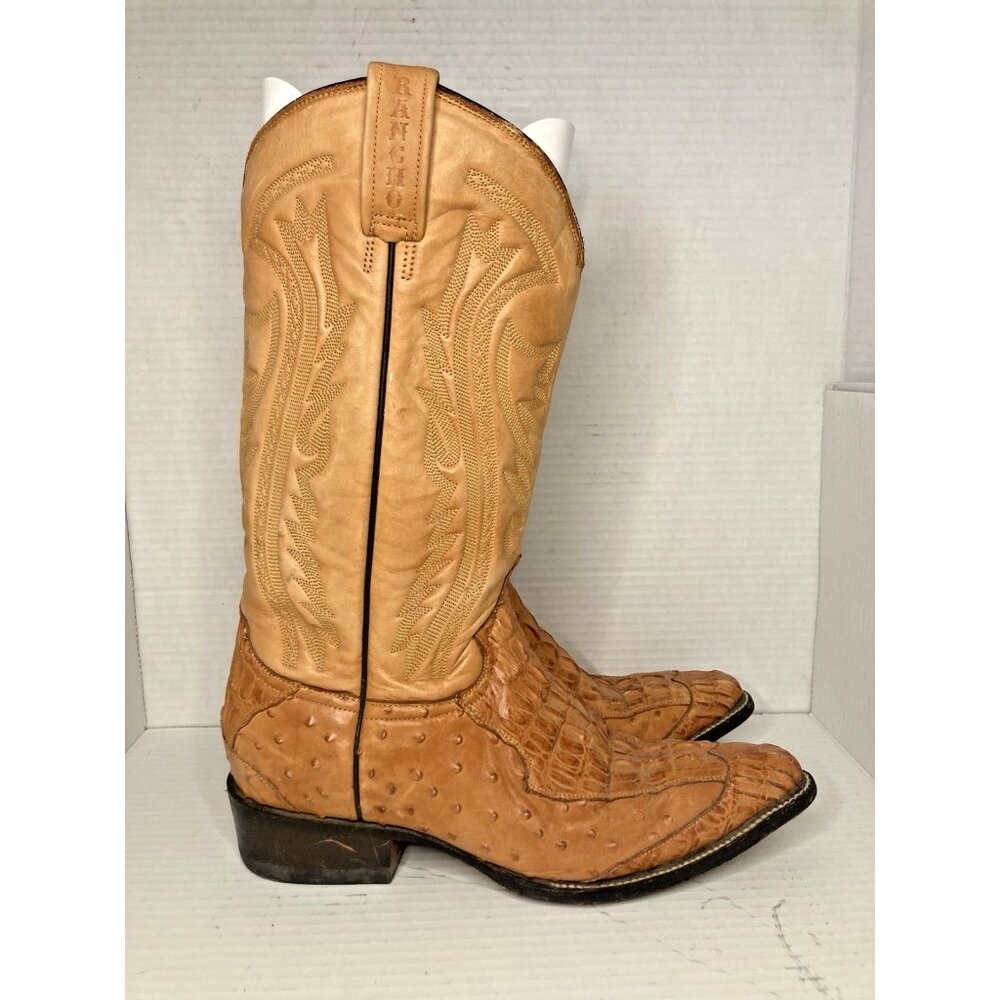 Vintage Rancho Exotic Caiman Ostrich Embossed Cowboy Boots Men’s 10 US  27 Mex